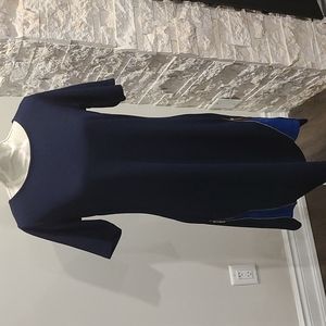 NEW Nina Leonard Blue textured short sleeve dress with decorative zipper